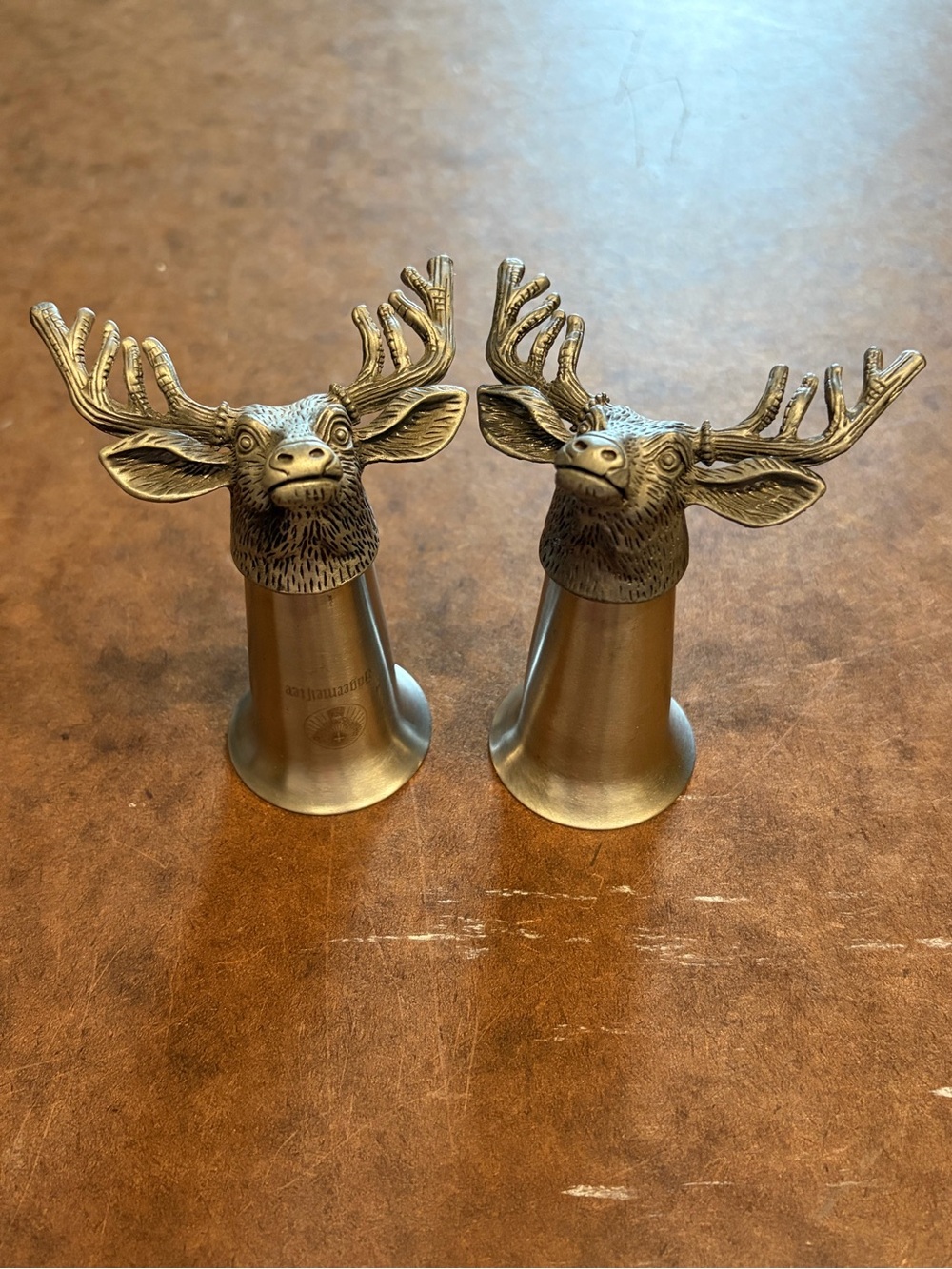 Vintage- 2 Jäegermeister Stag Deer Head Pewter/Stainless Steel Shot Glasses. 🦌